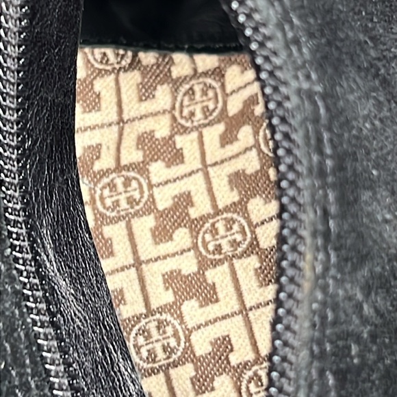 Tory Burch Boots Black Leather Suede Mid Calf Side Zip Logo Women’s Size 8.5 - Picture 13 of 16
